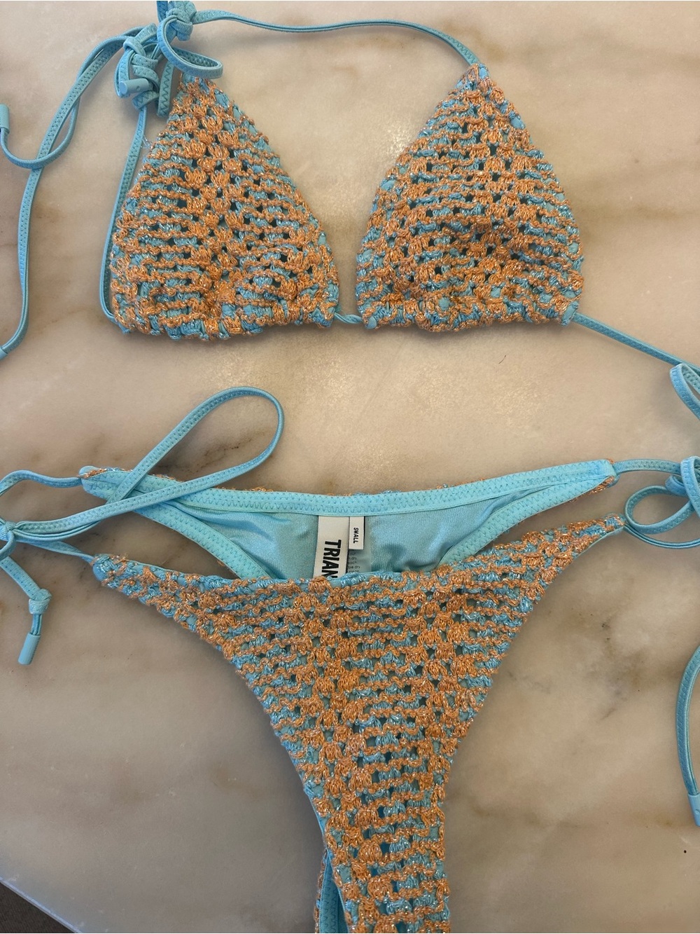 triangl swimwear Blue and Orange Crochet Triangle Bikini
